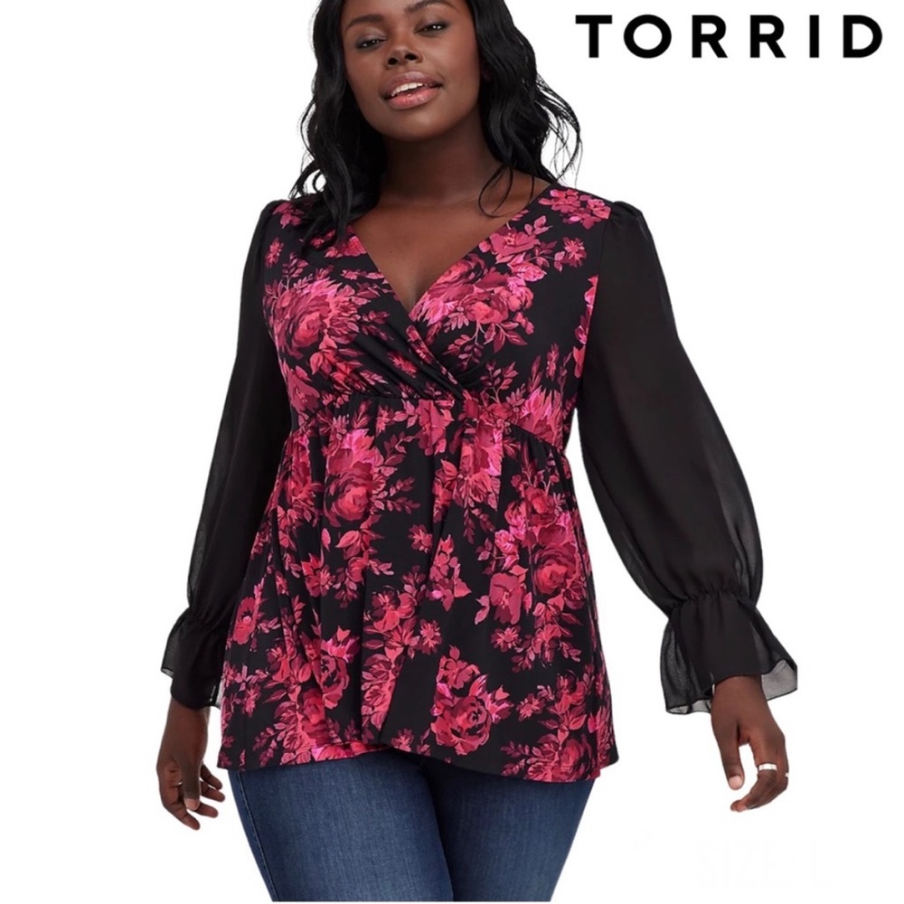 NWT Torrid Surplice Babydoll Top (Studio Knit & Chiffon Floral)